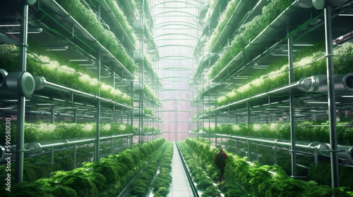 Vertical farming with hydroponic and aeroponic plants which is fully automated, generative ai