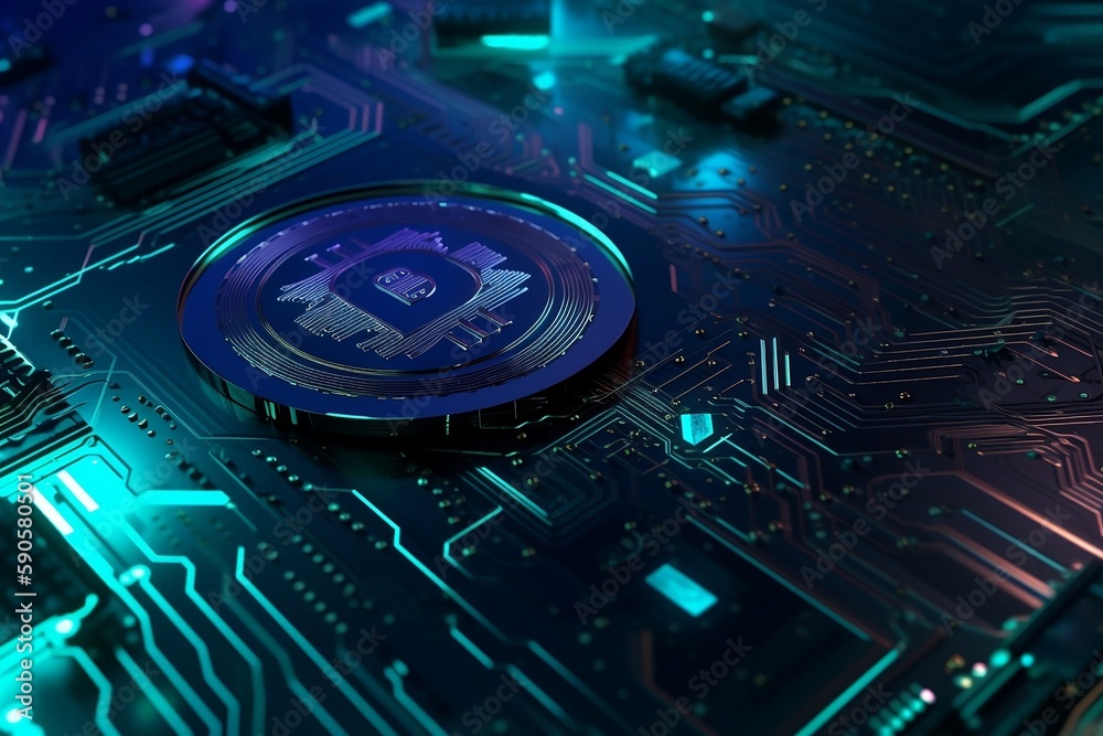 Illustration of Cryptocurrency Bitcoin - Digital Finance and Blockchain Concept Illustration of Cryptocurrency Bitcoin - Digital Finance and Blockchain Concept