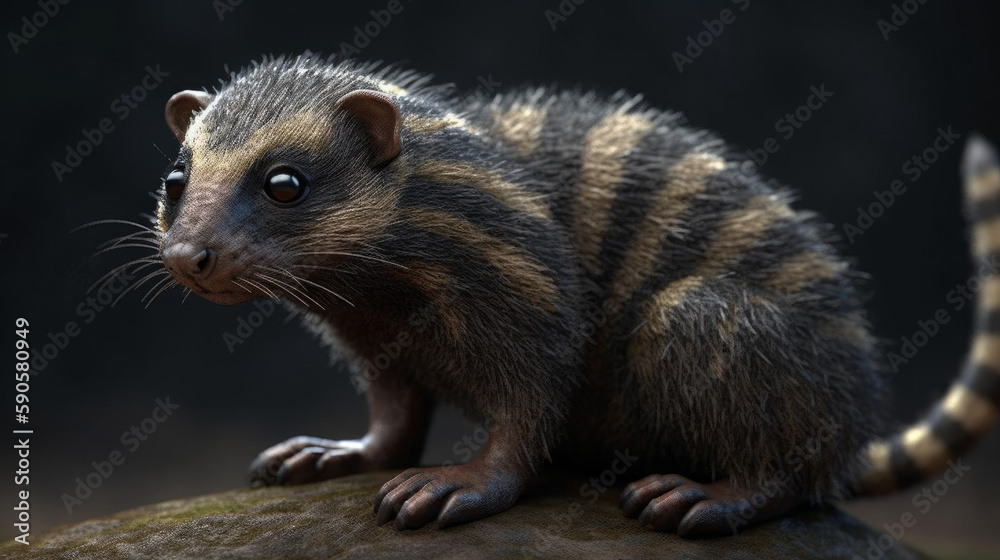 A creature with black and grey striped fur, generative ai A creature with black and grey striped fur, generative ai