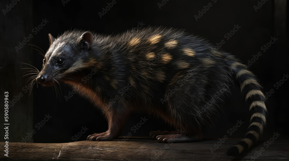 Fototapeta premium A creature with black and grey striped fur, generative ai