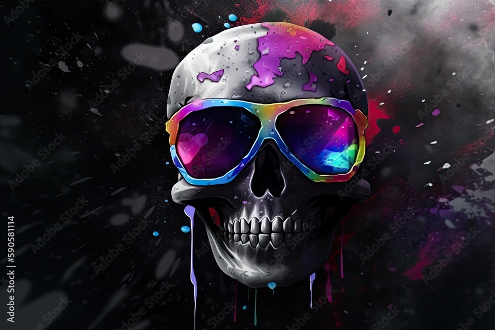 scull in sunglasses realistic with paint splatter abstract scull in sunglasses realistic with paint splatter abstract