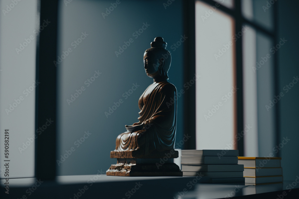 Obraz premium Buddhism, buddha, statue, decoration, monk, meditation, temple, contemplation, spirituality, peace, harmony, lifestyle, religion. Generative AI