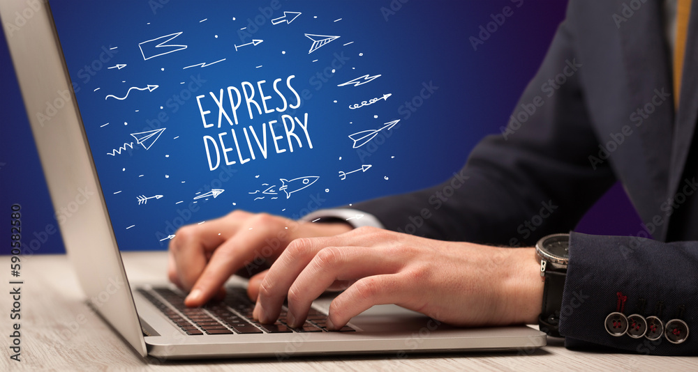 Businessman working on laptop, e-commerce concept Businessman working on laptop, e-commerce concept