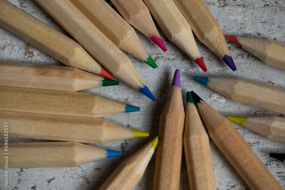 pencils on a wooden table
