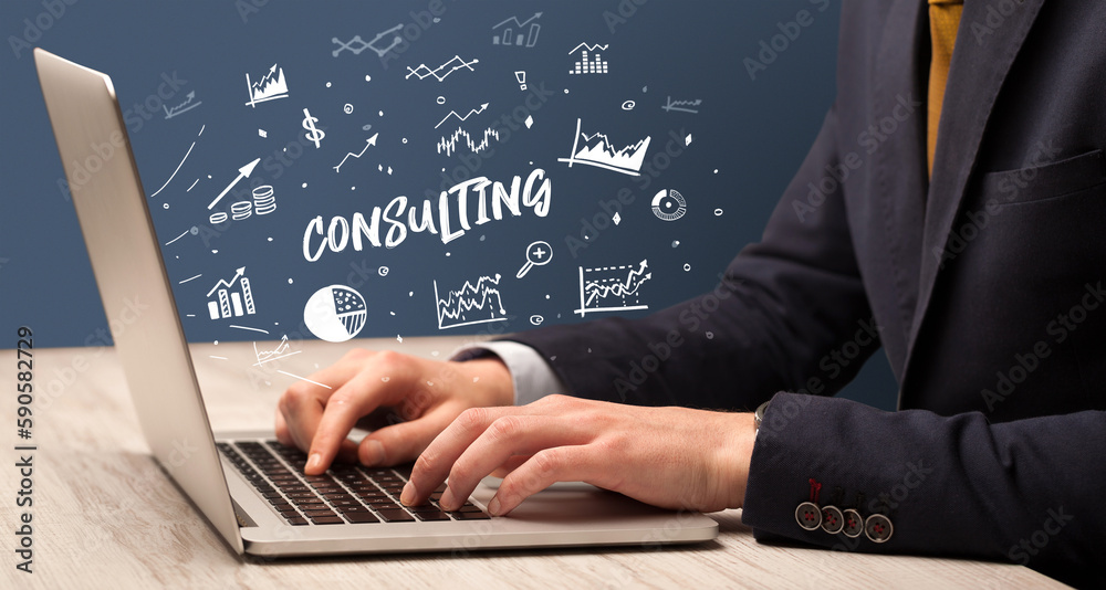 Businessman working on laptop, business concept Businessman working on laptop, business concept