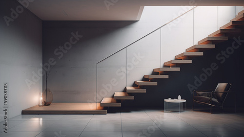 minimalism style stairs interior background Generative AI
