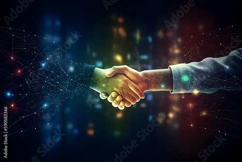 Crypto or Investing Business handshake on finance prosperity and money technology asset background . Generating Ai