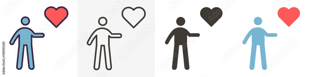 Person holding heart icon. Vector graphic element illustration in different styles Helping, volunteering, donation, charity, humanitarian, medical, love and happiness concepts. Person holding heart icon. Vector graphic element illustration in different styles Helping, volunteering, donation, charity, humanitarian, medical, love and happiness concepts.