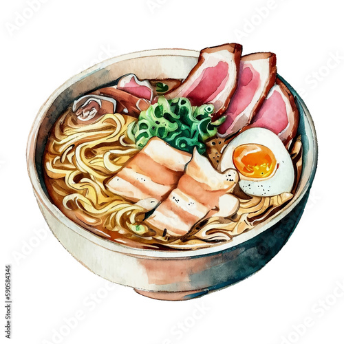 Bowl of delicious ramen watercolor vector illustration