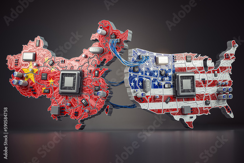 Photography Semiconductor chip war between USA and China concept