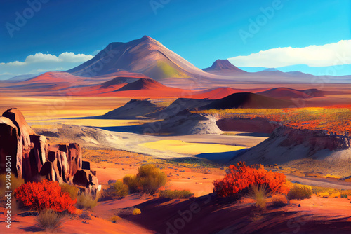 Bolivia landscape with beautiful lake and mountains. Generative AI Art. Beautiful view.