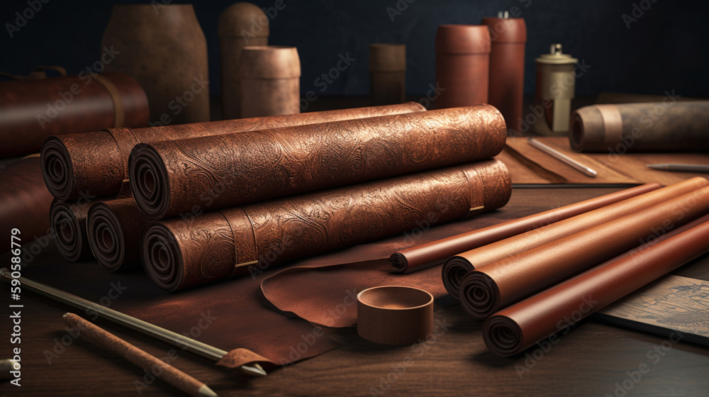 Leather rolls background hand made concept factory or manufacturing
