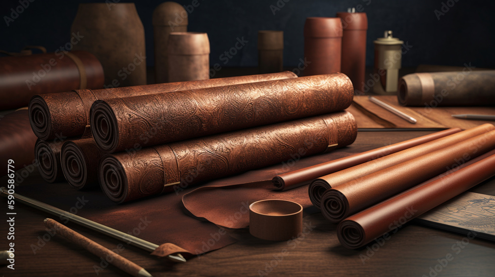 Obraz premium Leather rolls background hand made concept factory or manufacturing