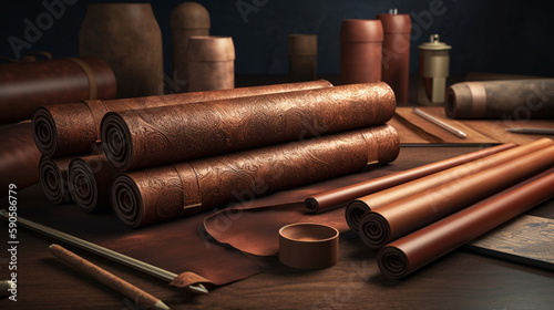 Leather rolls background hand made concept factory or manufacturing