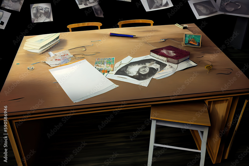 Naklejka premium Composite image of students desk. Generative Ai