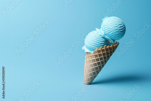 Ice cream cones with ice cream on blue background
