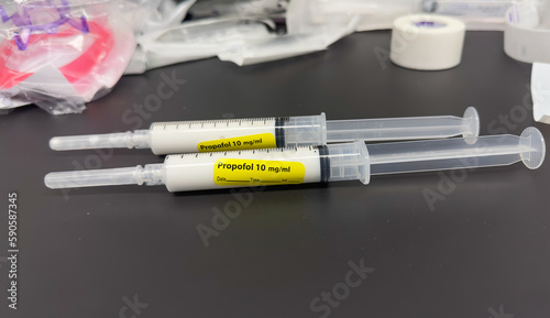 hospital drugs in syringes, including propofol, represents the importance of medicine in healthcare. It symbolizes the role of doctors and nurses in administering drugs to alleviate pain