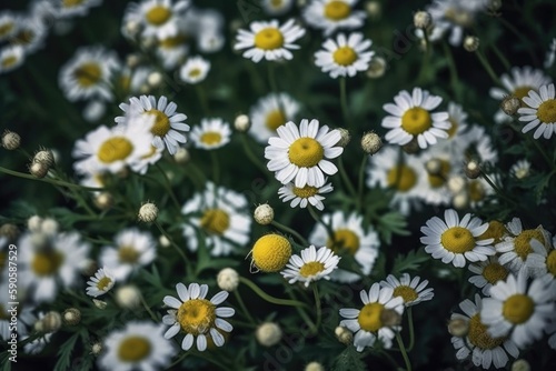 picturesque field filled with blooming white and yellow flowers. Generative AI