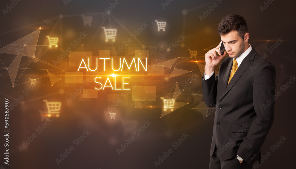 Businessman thinking about shopping concept Businessman thinking about shopping concept