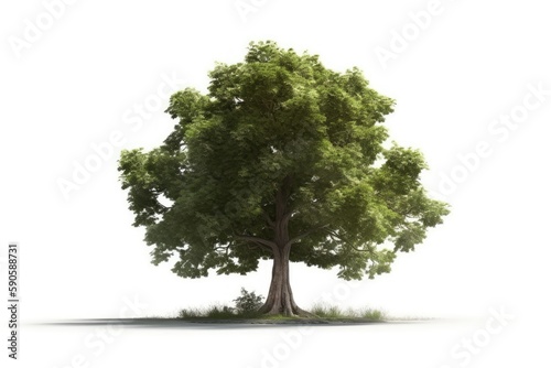 tall green tree isolated on a white background. Generative AI