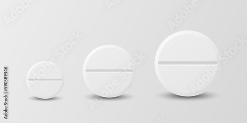 Vector 3d Realistic White Round Pharmaceutical Medical Pill  Capsule  Tablet Icon Set Closeup Isolated On White Background. Front View. Medicine  Health Concept