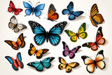 A group of butterflies isolated on a white background Generative AI