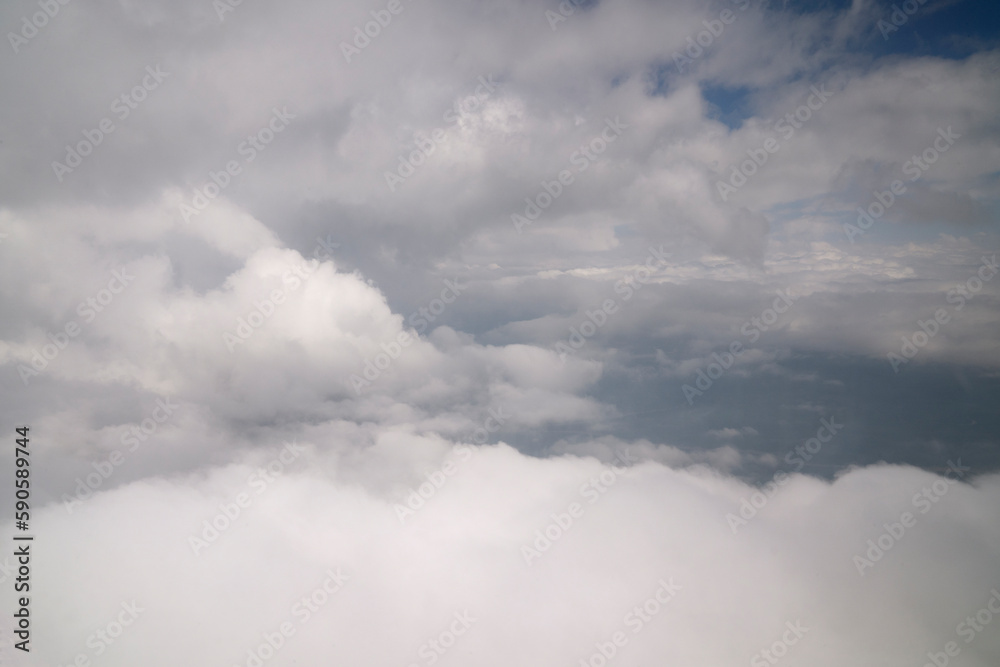 Clouds background. Flying into the clouds.