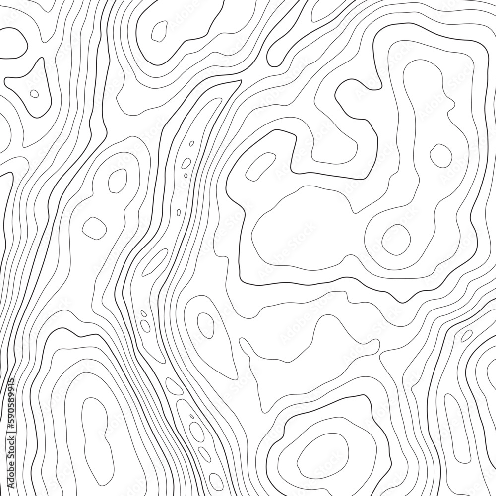 The stylized height of the topographic contour in lines and contours. Сoncept of a conditional geography scheme and the terrain path. Black stroke on white background. 1x1 size. Vector illustration.