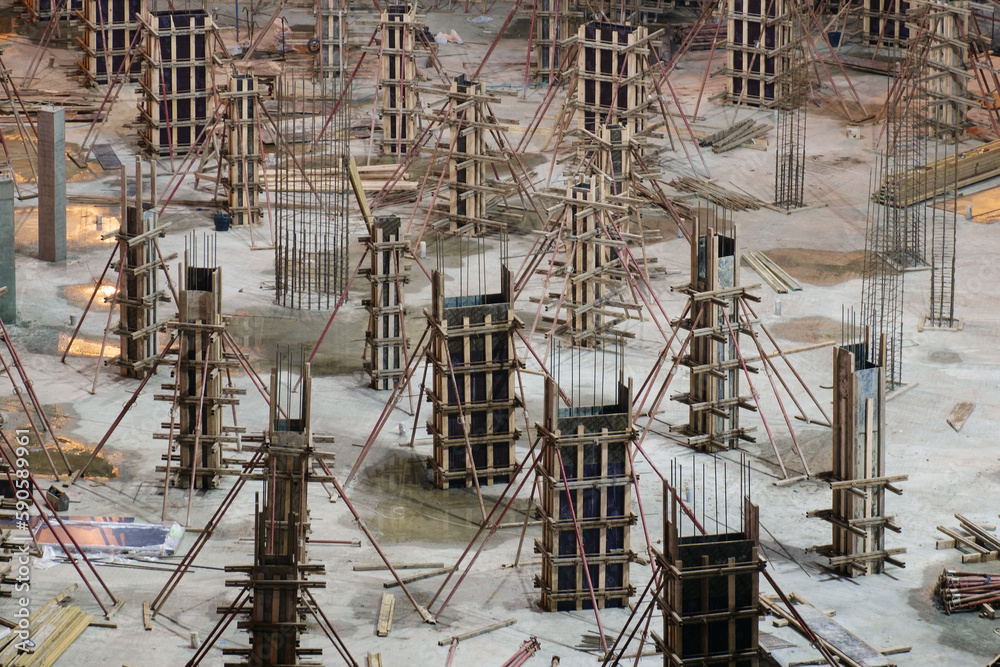 Obraz premium Empty illuminated construction site at night