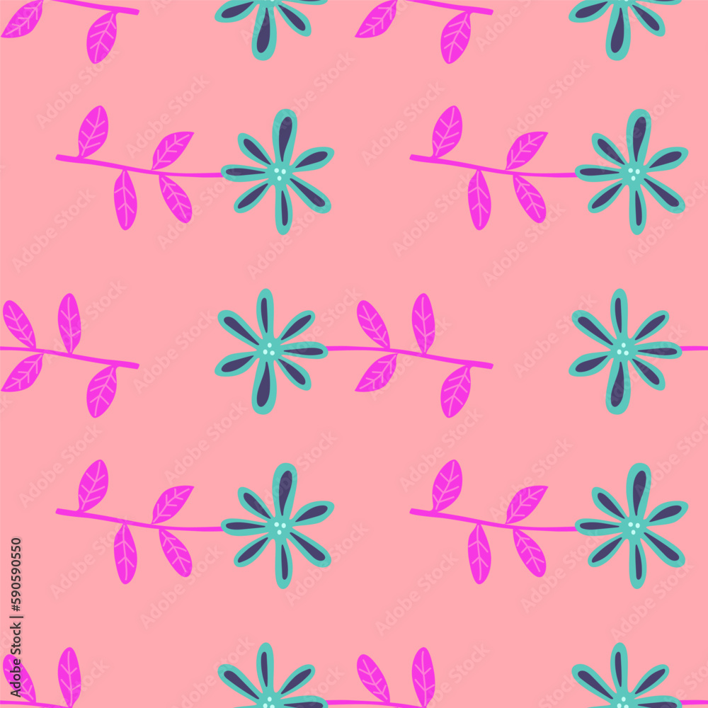 Cute flower seamless pattern. Naive art style. Hand drawn floral endless background. Cute flower seamless pattern. Naive art style. Hand drawn floral endless background.