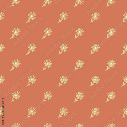 Decorative simple chamomile flower seamless pattern. Simple floral endless background.