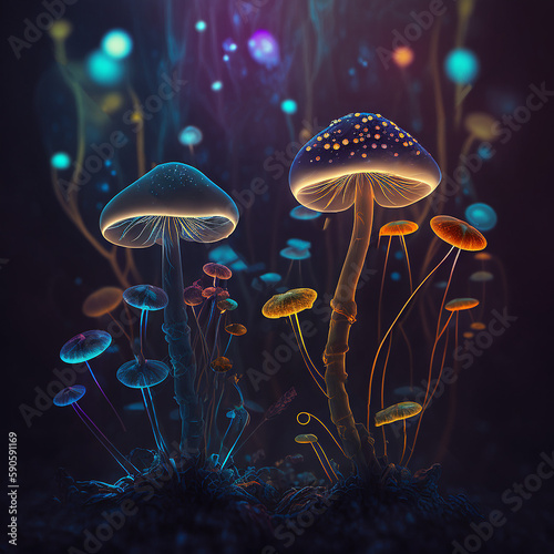 mystical fantasy for a fairy tale on the theme - mushrooms, generative ai