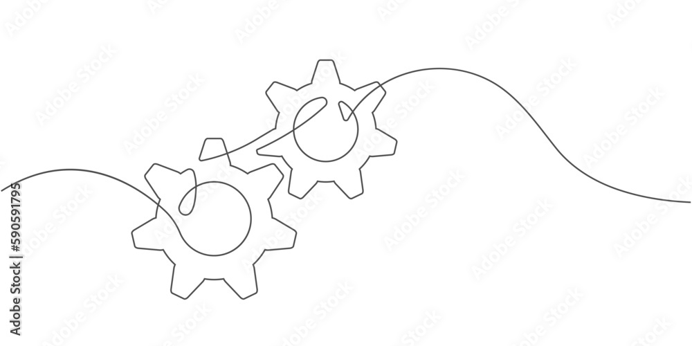 Continuous line gears .Engineering drawing.Technical drawing of gears