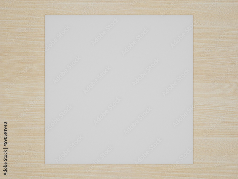 A square white square paper on a wooden table A square white square paper on a wooden table