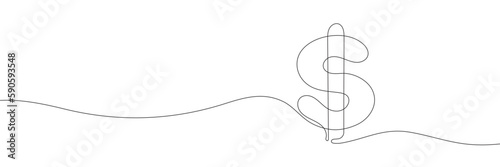 dollar sign drawn in one line on a white background. Vector illustration