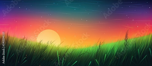 Fields and pastures with lush green grass, under sunny blue skies of summer. Background is serene. Generative AI © Gelpi