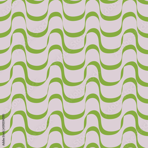 Curved wavy stripes in green and light pink colors, Vector illustration, 3D effect