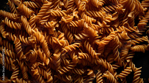 Close up of a pile of pasta with a seamless dark background, AI concept