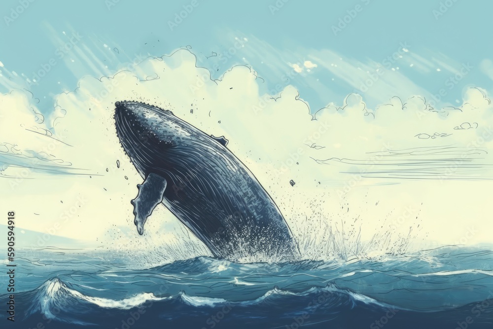 majestic whale breaching out of the ocean with a splash. Generative AI ...