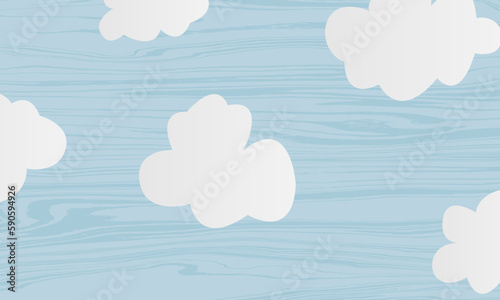 Cute children or baby dreamy white clouds on the blue wooden texture background