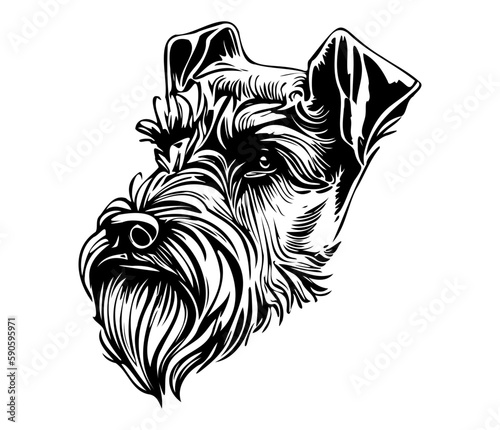 Airedale Face, Silhouettes Dog Face SVG, black and white Airedale vector