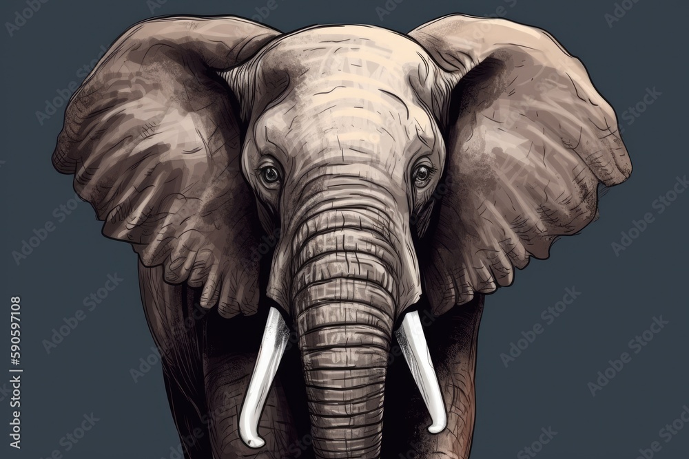 an elephant's head with large tusks. Generative AI