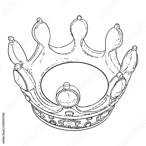 King or Queen crown.  Monarch coronations with Coronet Jewel represent United Kingdom constitutional responsible government and sovereignty or authority of the monarch. State Crown made of gold.