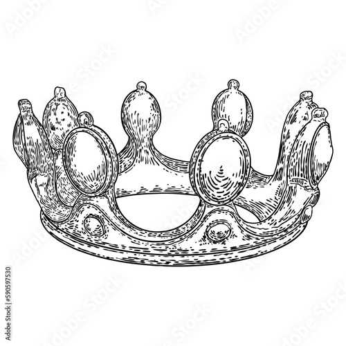 King or Queen crown.  Monarch coronations with Coronet Jewel represent United Kingdom constitutional responsible government and sovereignty or authority of the monarch. State Crown made of gold.