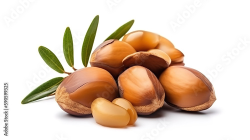 Argan seeds isolated on a white background. Generative Ai