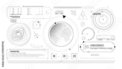 Set of infographic elements about geolocation and transportation tracking.
