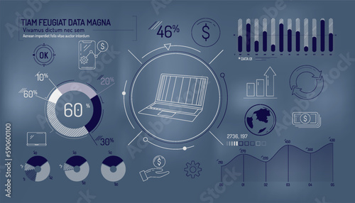 Set of infographic elements about the dollar exchange rate and fintech.
