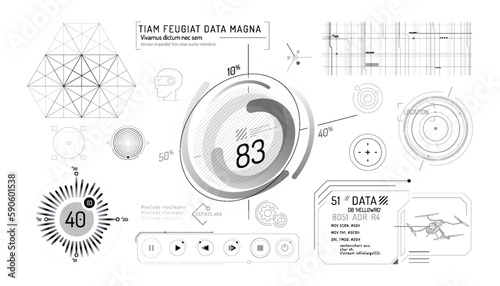 Set of infographic elements about virtual reality drone control.