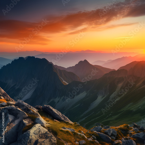 Breathtaking view of a mountain range at sunset