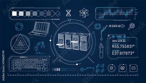 Set of infographic elements about scientific data storage.